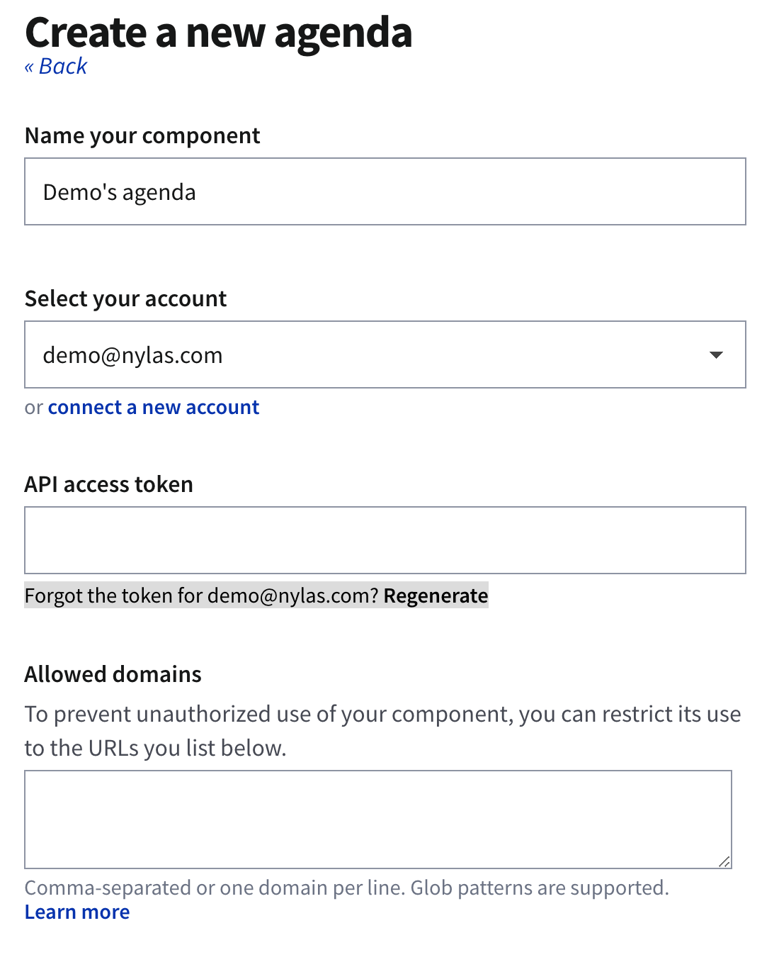 Generate a token, components page