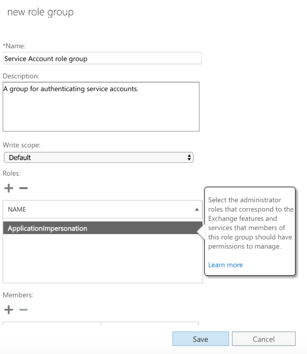 Exchange admin center permissions Application Impersonation