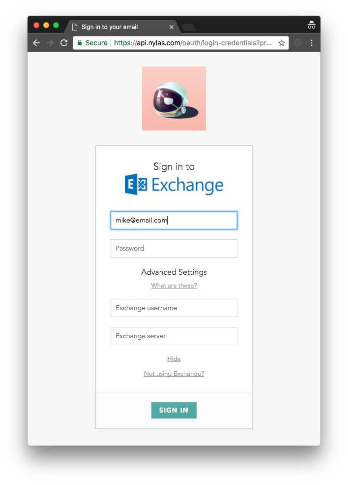 Exchange Login Advanced Settings