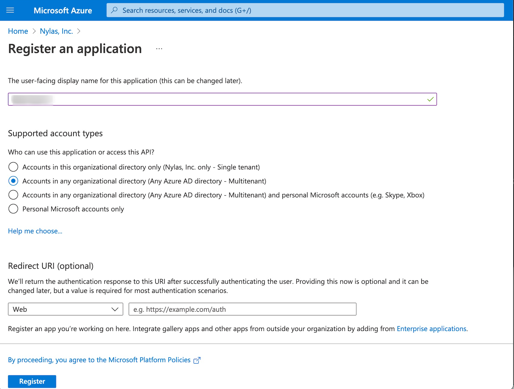 Azure Register App