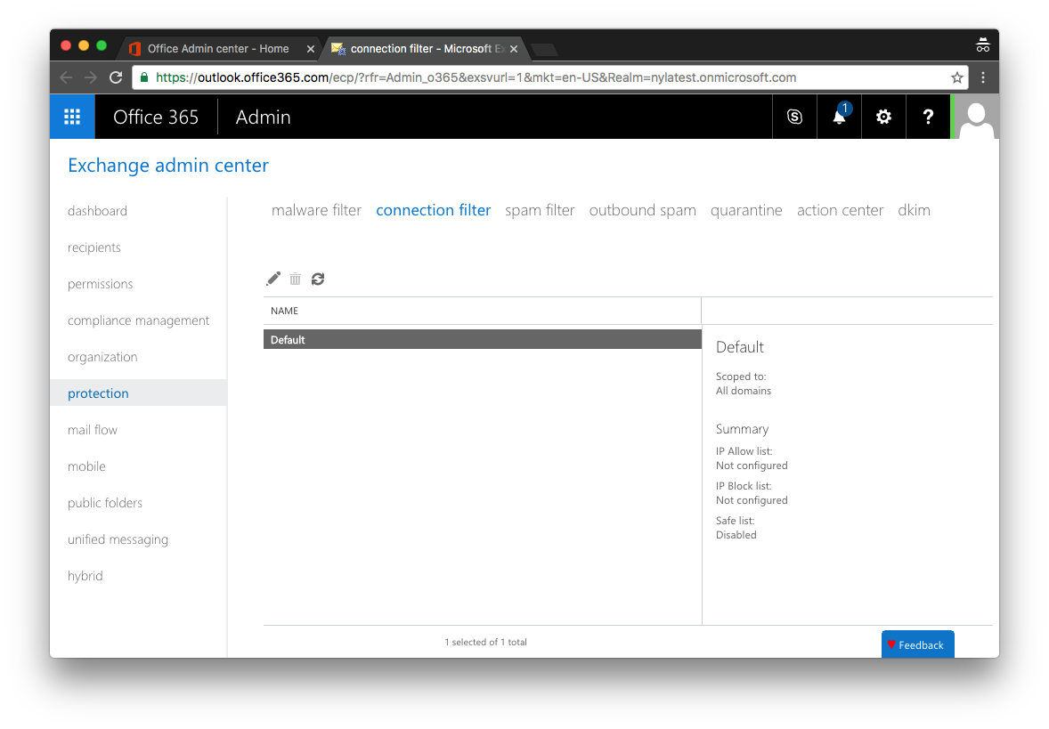 Office 365 Connection Settings