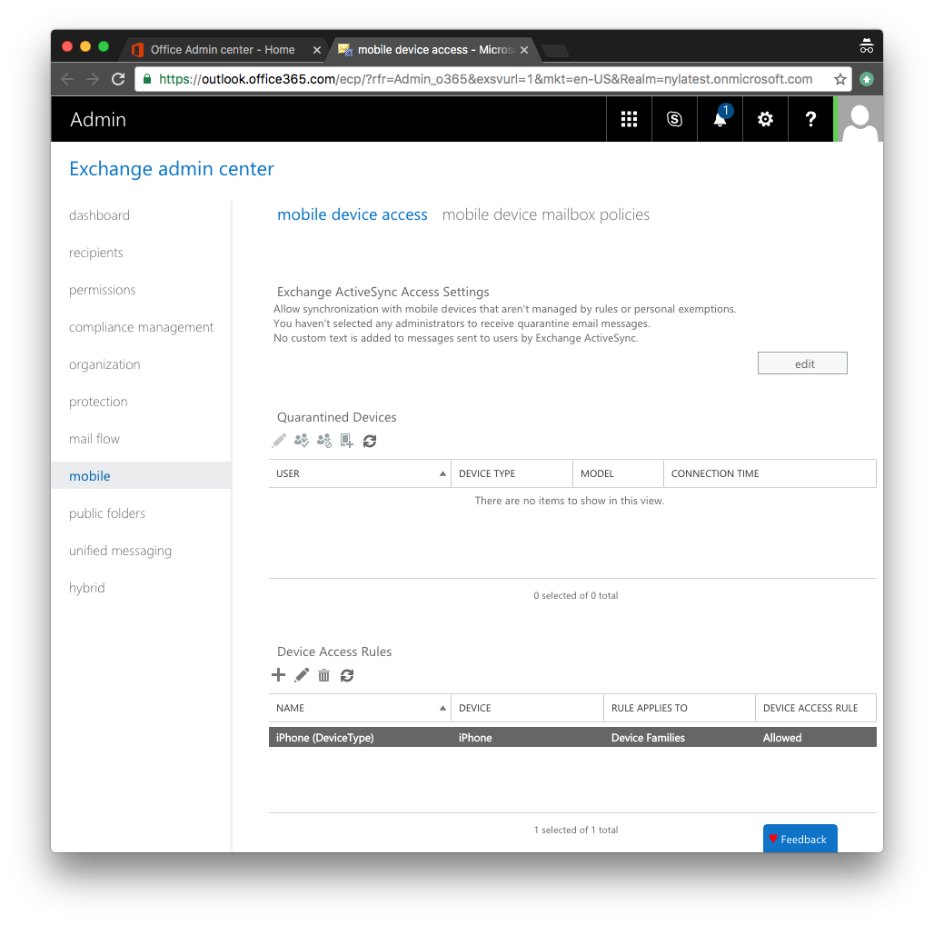 Office 365 Mobile Settings