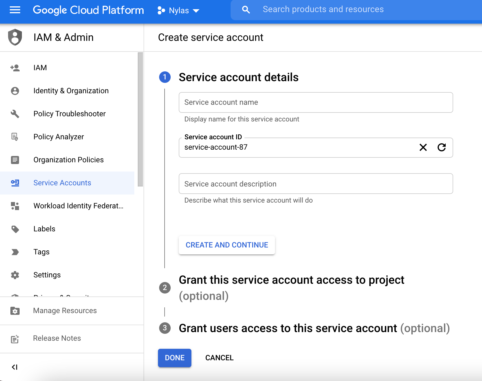 Create Service Account